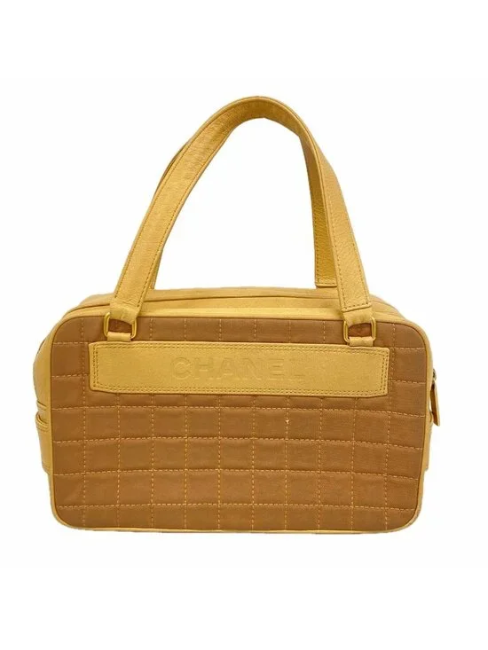 Chanel Handbag Choco Bar Canvas Beige Brown Gold