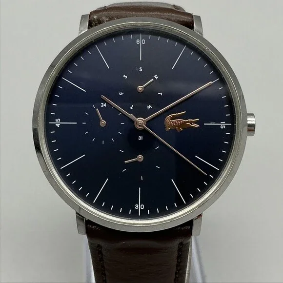 Lacoste LC.96.1.14.2884 Mens Watch 40mm Blue Dial Silver Tone Leather New Batt