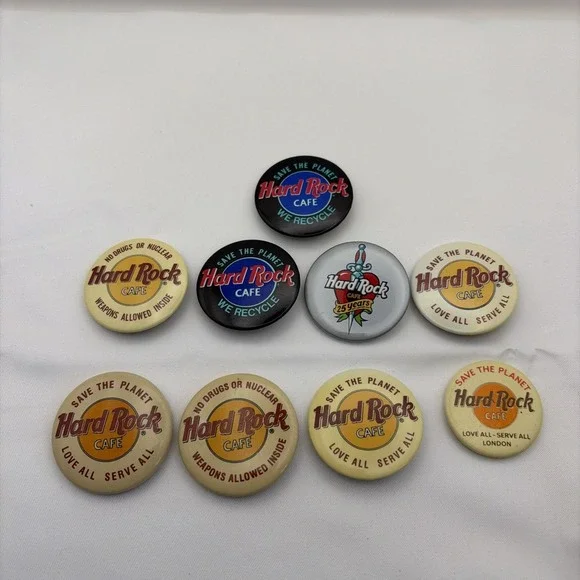 Lot Of 11 Hard‎ Rock Cafe Save The Planet No Drugs Nuclear Weapons Button Pins