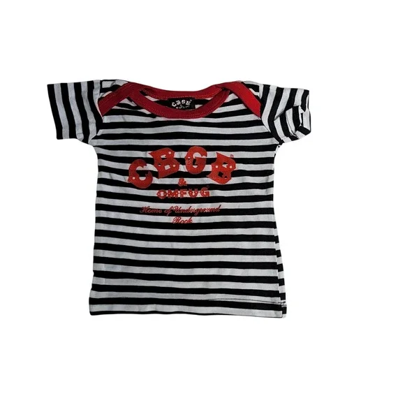 CBGB OMFUG Infant Bodysuit 3-6M Black White Striped Punk Rock Music Band Tee