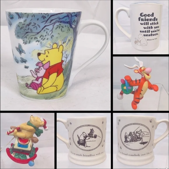 Winnie Pooh Lot of 6 Items Cups Ornaments Disney Hallmark Vintage Collection