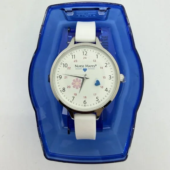 Nurse Mates Military Time nurse watch water-resistant Silicone strap - White