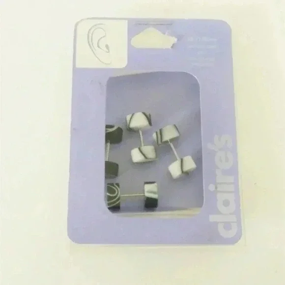 Black White Marble Barbell Cartilage Earring Set‎
