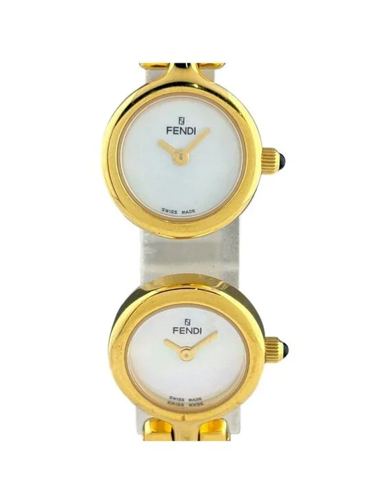 Fendi Double Face Dual Time Bangle Watch SS Quartz White