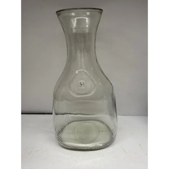 Vintage Style Clear Glass Carafe Decanter Since 1852 Embossed Seal WideBase 1.5L