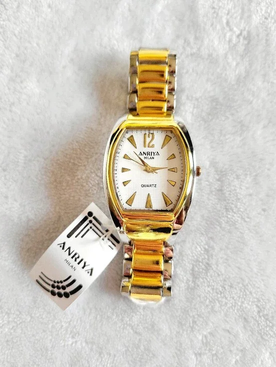 Vintage Anriya Milan Womens Watch Two Tone Gold Silver Link NWT Needs Battery