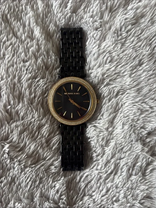 Michael Kors Black Dial Watch with Gold-Tone Bezel