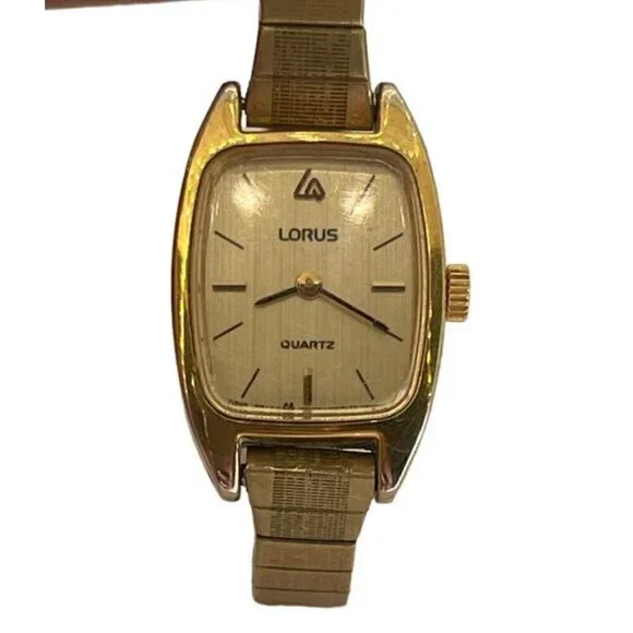 Vintage Lorus Quartz Women's Watch V235-5060 RO Gold Tone Stretch Band USA Made