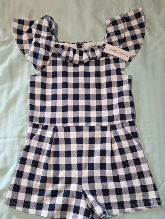 Janie and Jack Navy and White Gingham Flutter Romper