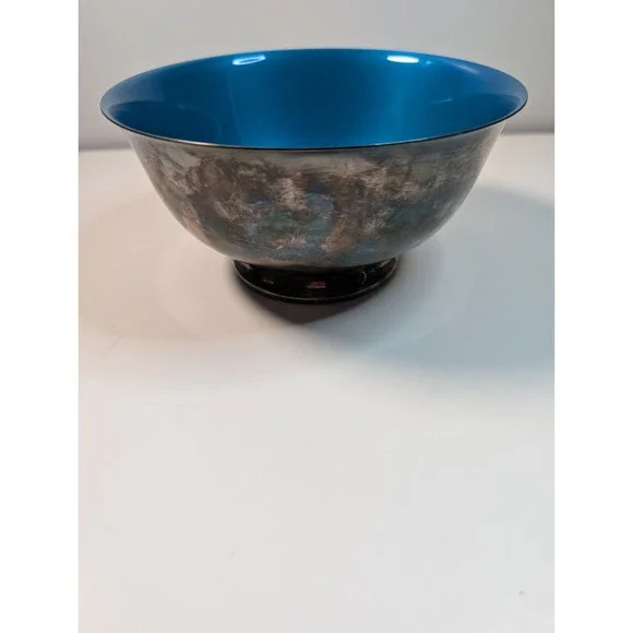 Post 1940s Reed &‎ Barton Deep Turquoise Enameled Silver Plate Bowl