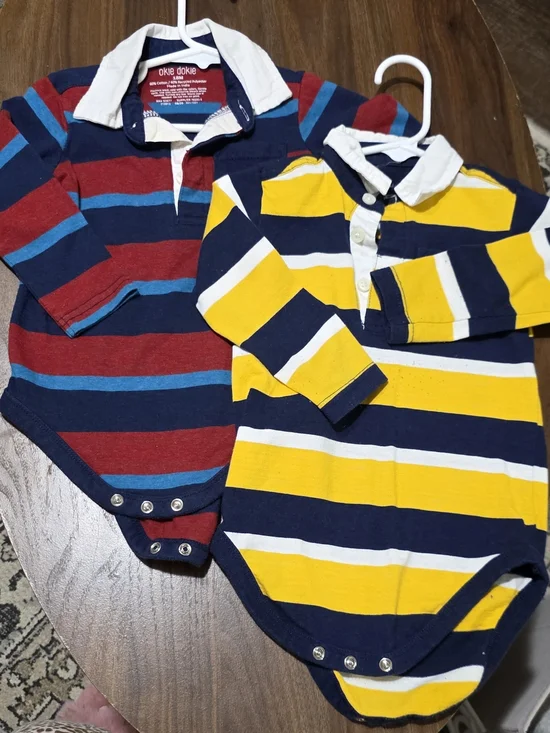 okie dokie Striped Rugby One-Pieces in Navy, Yellow, Red, and Blue