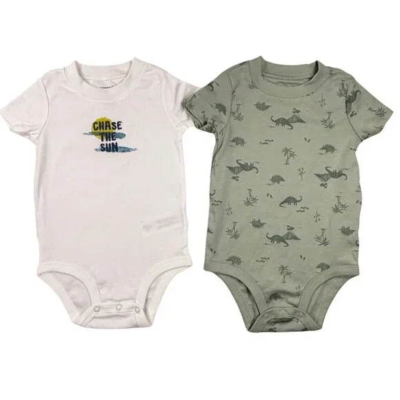 NEW Carter's Lot of‎ 2 Baby Boy 18M Bodysuit Dinosaur Chase the Sun Green White