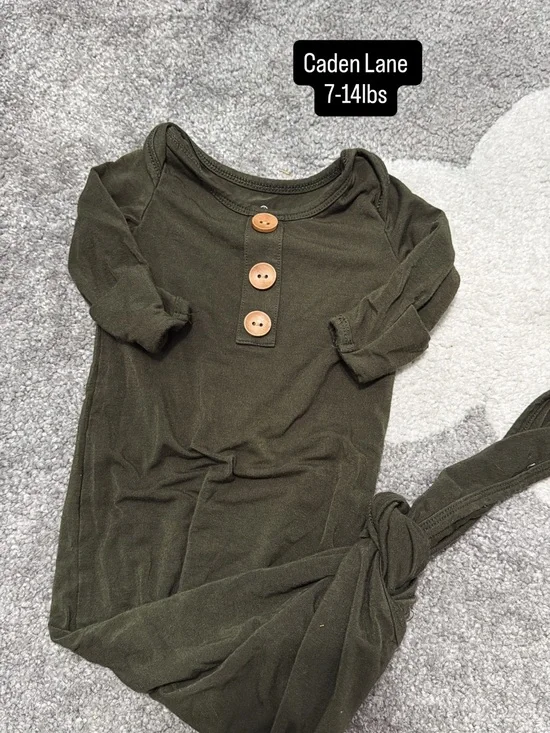 Caden Lane Olive Green Baby Knot Gown with Wooden Buttons
