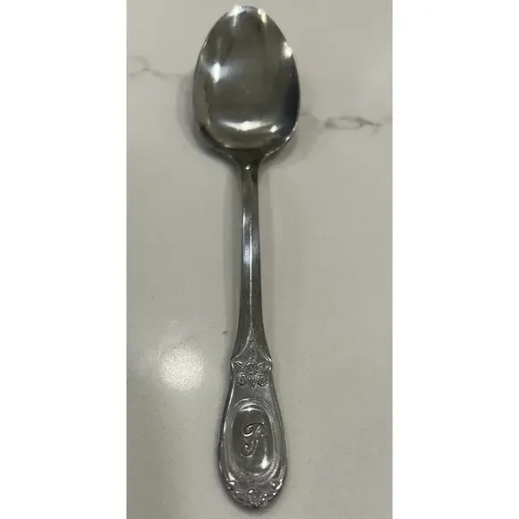 Vtg Customcraft Flatware CUS21 “P”‎ Monogram 6” Dessert Spoon Sample Korea MCM