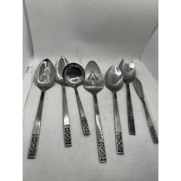 7 Customcraft MCM Stainless steel SERVING PIECES silverware vintage spoon fork