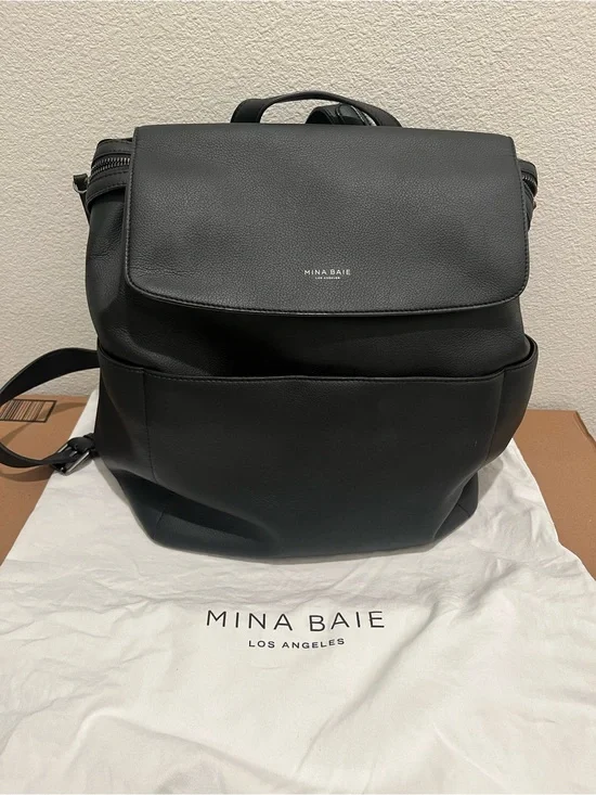 Mina Baie Black Leather Diaper Bag