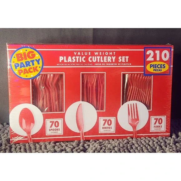 amscan Red Cutlery Set-Value Pack~210 Piece~Big Party Pack~NEW‎