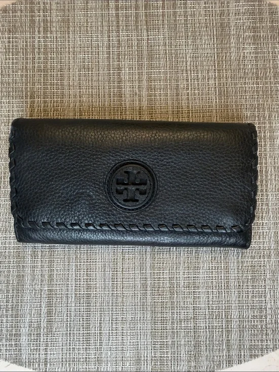 Tory Burch Black Pebbled Leather Key & Card Holder