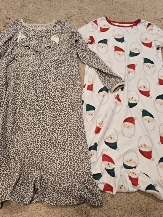 Carter's Beige Leopard Nightgown & White Santa Print Nightgown, Girls 12-14