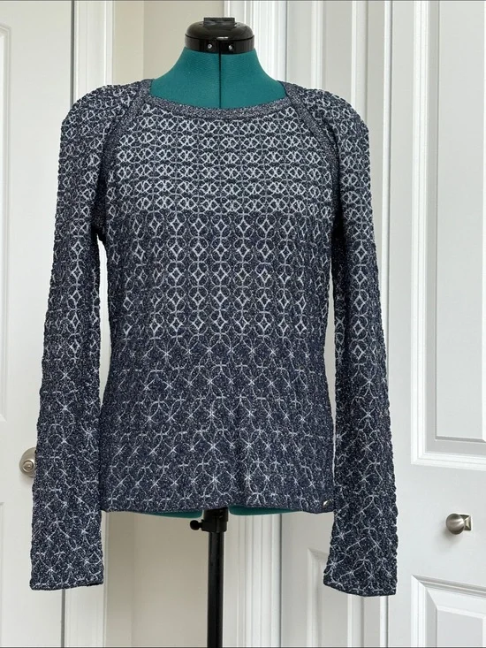 CHANEL Navy and White Long-Sleeve Knit Top - Cruise 2015