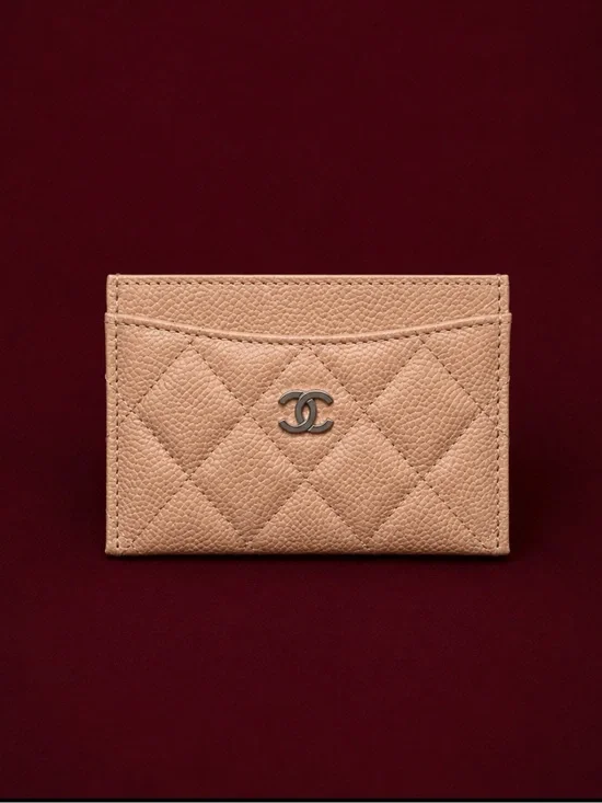 🔥CHANEL Caviar Quilted Card Holder in Beige