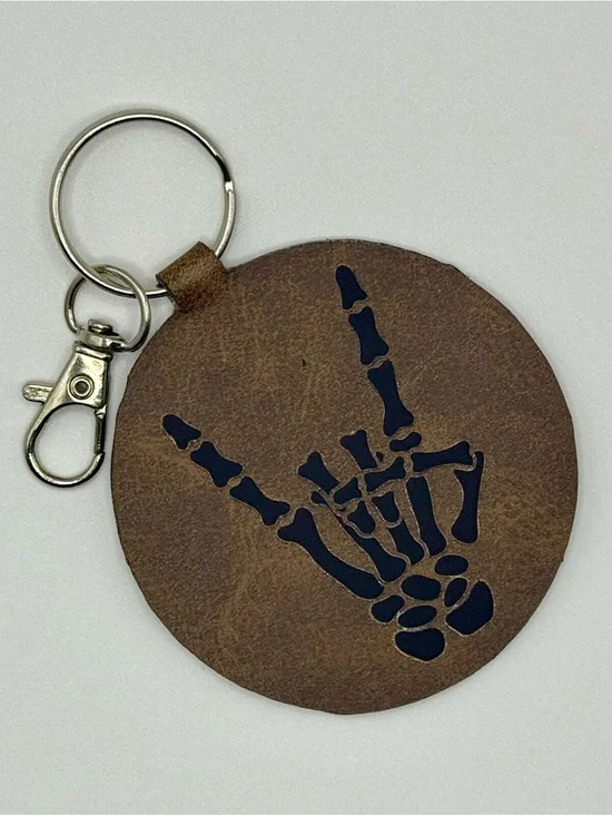Leather Skeleton Hand Keychain - Brown