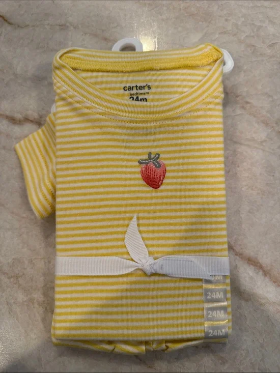 Carter's Yellow & White Striped Short Sleeve Pajama set 24 months NWT