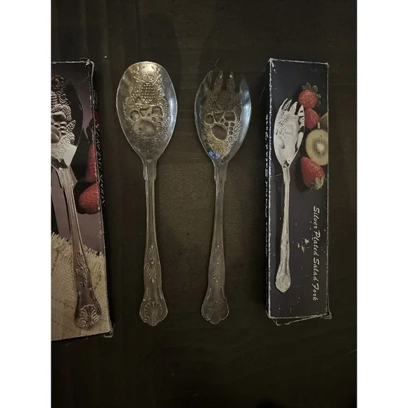 Vintage Silver Plated Salad Fork Serving Spoon Fruit Pineapple‎ China W/boxes