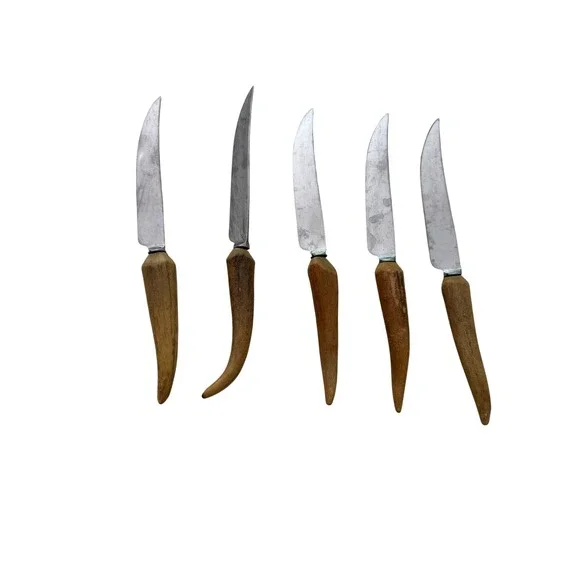 J. Sanderson & Son Steak‎ Knives 5pc Stag Horn Handle Sheffield England Silver