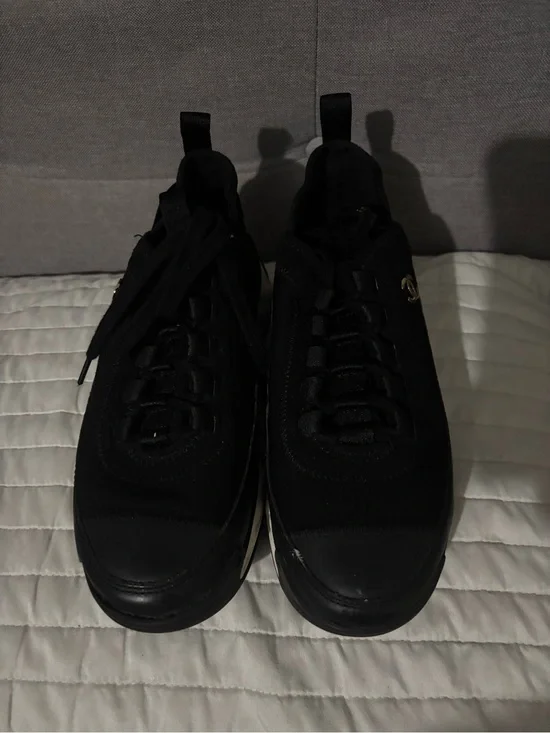 CHANEL Black Women's Logo Trainer Sneakers