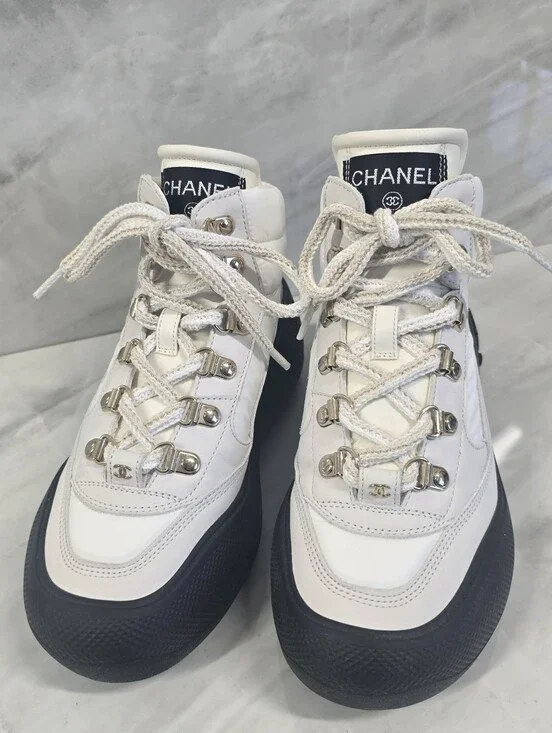 CHANEL Lace Up Snow Boots