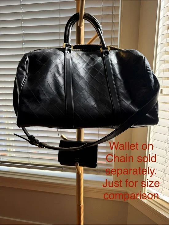 CHANEL 48 hr Black Quilted Leather Travel Duffel Bag Gold Hardware Crossbody