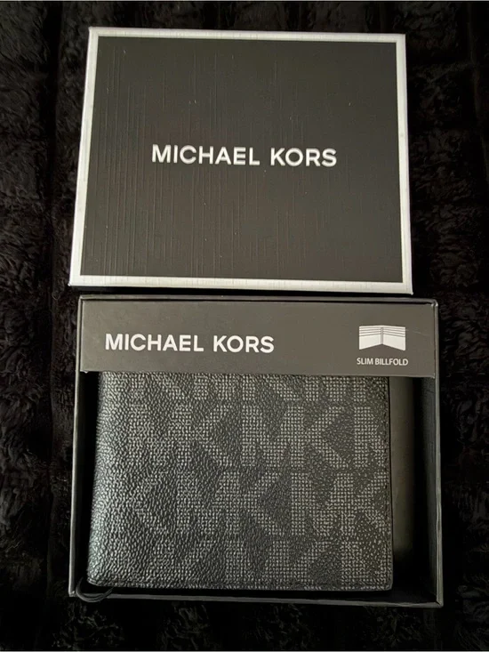Michael Kors Black Textured MK Logo Slim Billfold Wallet