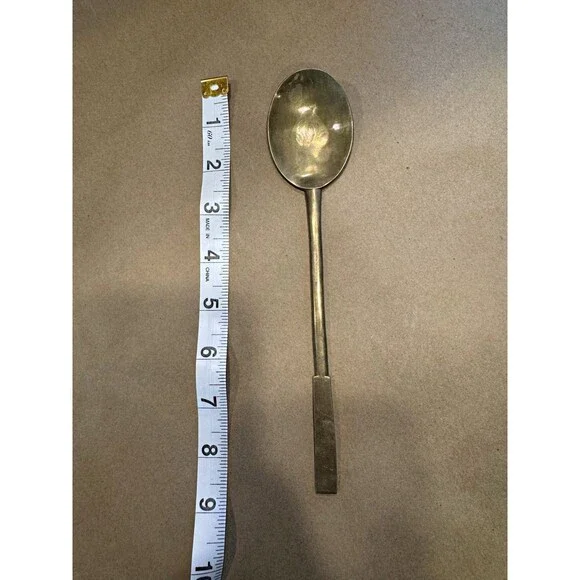 Vintage Brass Metal Spoon 9 in - Solid Handle, Unpolished, Reusable