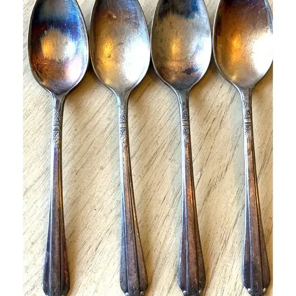 4 VTG Stratford Silver Plate 1939 Starlight Pattern Oval Soup Spoon Rogers IS