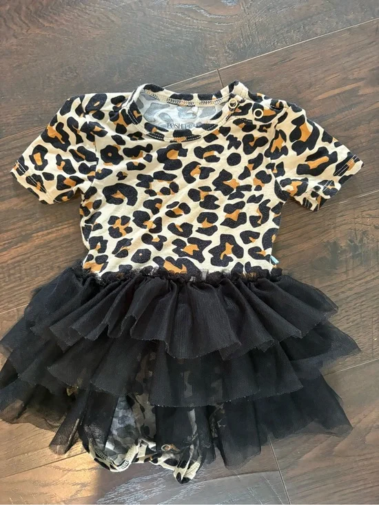 Posh Peanut Leopard Print Black Tulle Ruffle Baby Costume