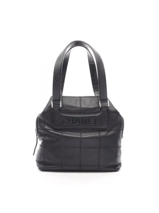 Chanel Tote Bag Choco Bar Black Caviar Leather