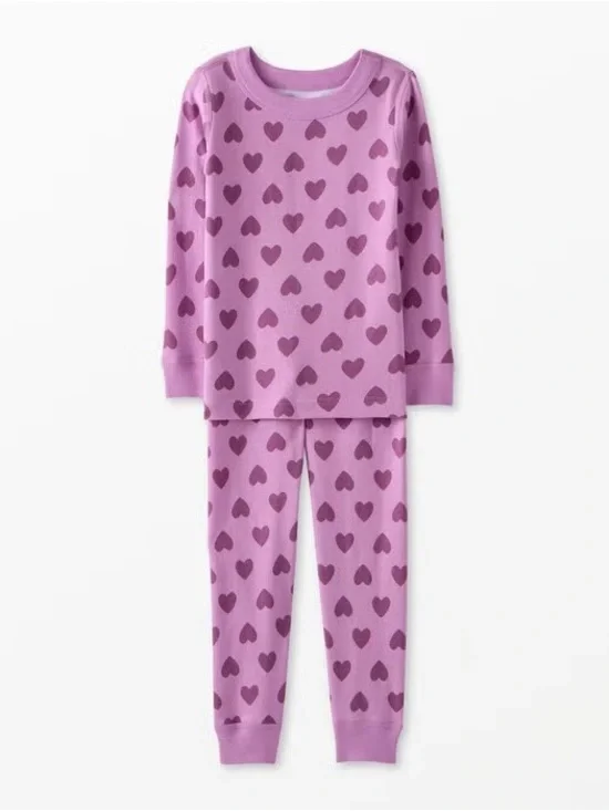 Hanna Andersson Print Long John Pajamas 5T Purple Hearts