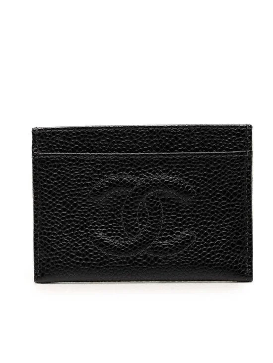 Chanel CC Logo Card Case Black Caviar Leather