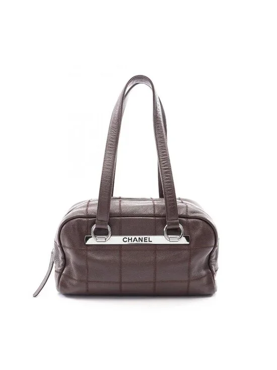 Chanel Shoulder Bag Choco Bar Dark Brown Caviar Leather
