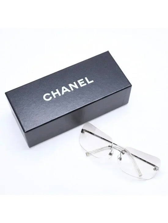 Chanel Rimless Sunglasses Eyewear CC Logo Silver Gray