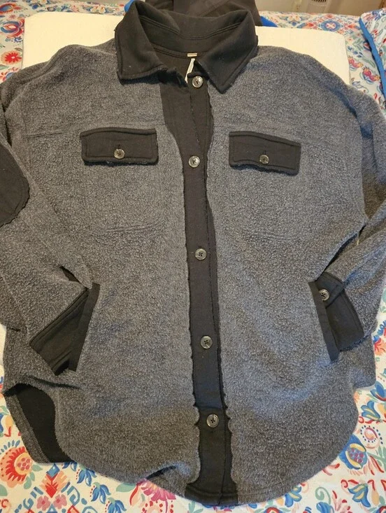 Free People Movement Off The Grid Fleece Jacket Size Small Charcoal Gray Shacket