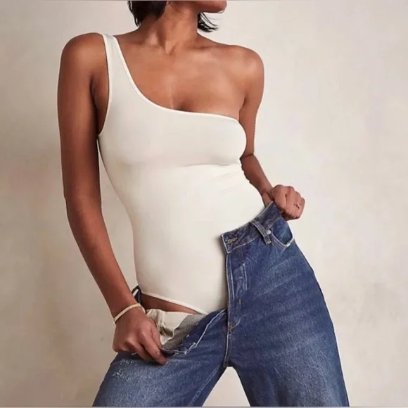 Free People Too Late One-Shoulder‎ Cream Top NWOT