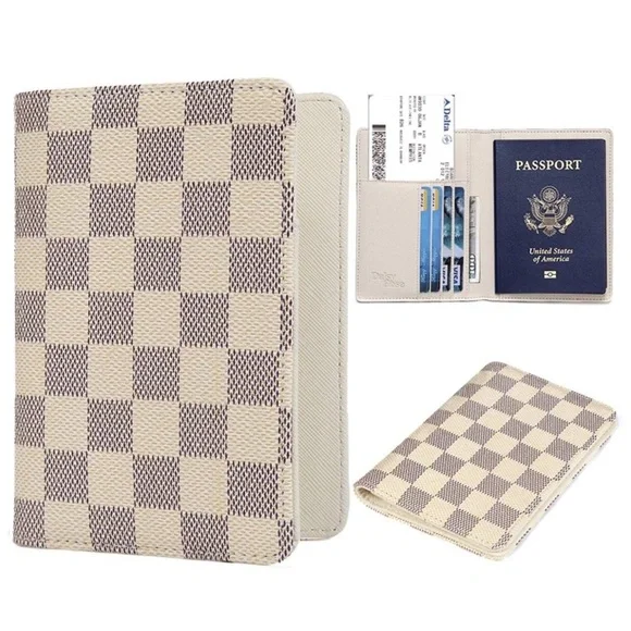 Cream checkered RFID Passport Holder Cover *New*