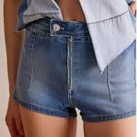 We The Free People Womens Blue Denim High Rise Exposed Zip Shorts Size 27