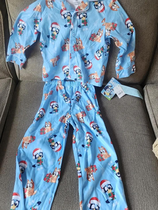 Light Blue Kids Holiday Pajama Set with Cartoon Character Print