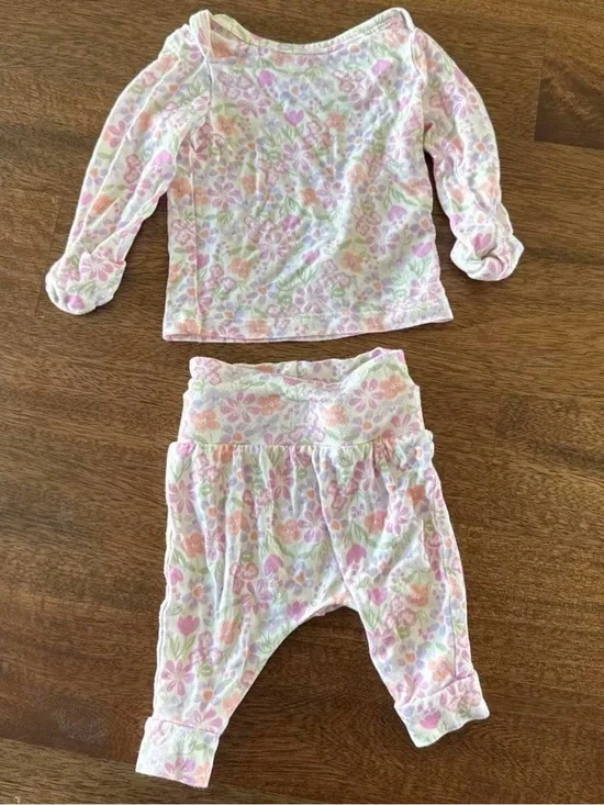 Girls Floral Long-Sleeve Pajama Set - Pink & Pastel