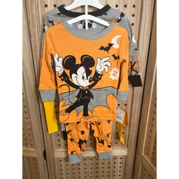 Disney Mickey Mouse Halloween Pajamas 2-Pack Vampire Bats Orange Grey 12M New