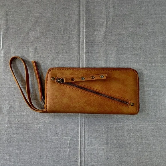 Free People Vegan Leather Zip Around Wallet Women's Brown Wristlet
