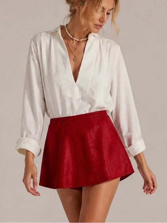 Free People We The Free Paradise Found Suede Skort, Rhythmic Red Size M